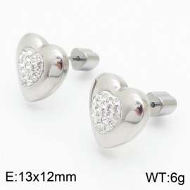 European and American fashion stainless steel diamond studded heart-shaped charm women's silver earrings