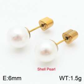 French niche design sense 6mm pearl stainless steel fashionable charm women's gold earrings