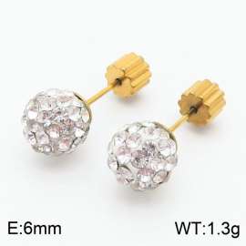 6mm spherical inlaid transparent rhinestone stainless steel fashionable and charming women's gold earrings