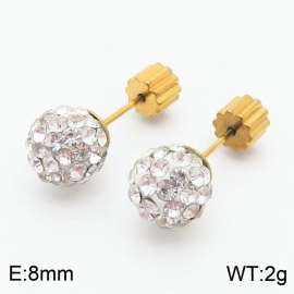 8mm spherical inlaid transparent rhinestone stainless steel fashionable and charming women's gold earrings