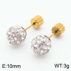 10mm spherical inlaid transparent rhinestone stainless steel fashionable and charming women's gold earrings