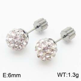 6mm spherical inlaid transparent rhinestone stainless steel fashionable and charming women's silver earrings