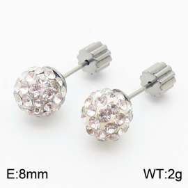 8mm spherical inlaid transparent rhinestone stainless steel fashionable and charming women's silver earrings