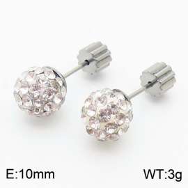 10mm spherical inlaid transparent rhinestone stainless steel fashionable and charming women's silver earrings