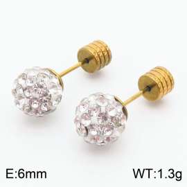 6mm spherical inlaid transparent rhinestone stainless steel fashionable and charming women's gold earrings