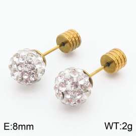 8mm spherical inlaid transparent rhinestone stainless steel fashionable and charming women's gold earrings