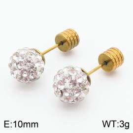 10mm spherical inlaid transparent rhinestone stainless steel fashionable and charming women's gold earrings