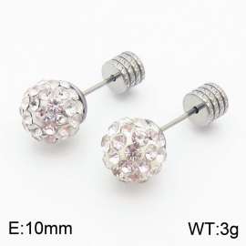 10mm spherical inlaid transparent rhinestone stainless steel fashionable and charming women's silver earrings