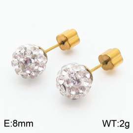 8mm spherical inlaid transparent rhinestone stainless steel fashionable and charming women's gold earrings