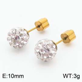 10mm spherical inlaid transparent rhinestone stainless steel fashionable and charming women's gold earrings