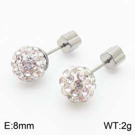 8mm spherical inlaid transparent rhinestone stainless steel fashionable and charming women's silver earrings