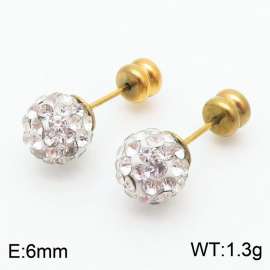 6mm spherical inlaid transparent rhinestone stainless steel fashionable and charming women's gold earrings