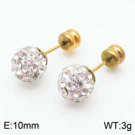 10mm spherical inlaid transparent rhinestone stainless steel fashionable and charming women's gold earrings