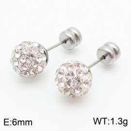 6mm spherical inlaid transparent rhinestone stainless steel fashionable and charming women's silver earrings