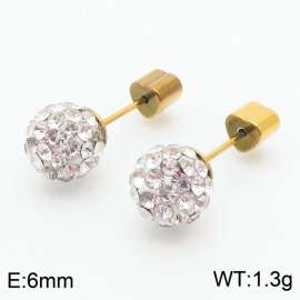 6mm spherical inlaid transparent rhinestone stainless steel fashionable and charming women's gold earrings