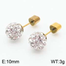 10mm spherical inlaid transparent rhinestone stainless steel fashionable and charming women's gold earrings
