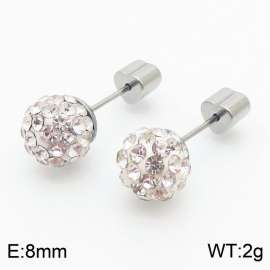 8mm spherical inlaid transparent rhinestone stainless steel fashionable and charming women's silver earrings