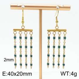 Titanium Steel Tassel Bohemian Gold Dark Green Earrings