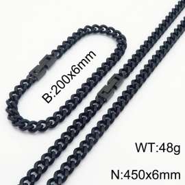 Black Color Cuban Link Chain Jewelry Set Stainless Steel 45cm Necklace 20cm Bracelets For Men