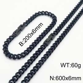 Black Color Cuban Link Chain Jewelry Set Stainless Steel 60cm Necklace 20cm Bracelets For Men