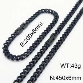 Black Color Cuban Link Chain Jewelry Set Stainless Steel 45cm Necklace 20cm Bracelets For Men