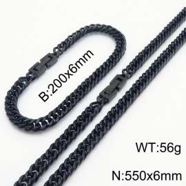 Black Color Cuban Link Chain Jewelry Set Stainless Steel 55cm Necklace 20cm Bracelets For Men