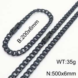 Black Color Cuban Link Chain Jewelry Set Stainless Steel 50cm Necklace 20cm Bracelets For Men