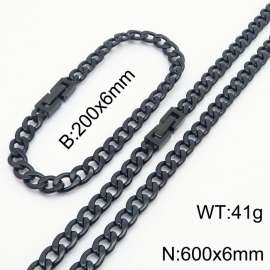 Black Color Cuban Link Chain Jewelry Set Stainless Steel 60cm Necklace 20cm Bracelets For Men