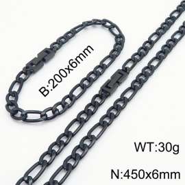 Black Color Figaro Chain Jewelry Set Stainless Steel 45cm Necklace 20cm Bracelets For Men