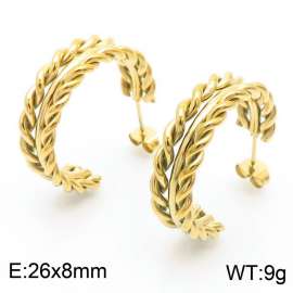 C-shaped splicing Fried Dough Twists golden stainless steel stud