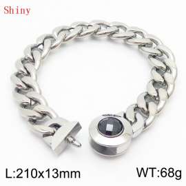 210mm Stainless Steel&Black Zircon Cuban Chain Bracelet