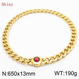 650mm Gold-Plated Stainless Steel&Red Zircon Cuban Chain Necklace