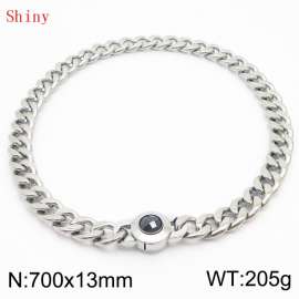 700mm Stainless Steel&Black Zircon Cuban Chain Necklace