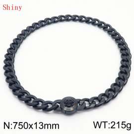 750mm Black-Plated Stainless Steel Skull Charm Cuban Chain Necklace