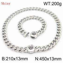 Stainless Steel Skull Charm Cuban Chain Jewelry Set with 210mm Bracelet&450mm Necklace