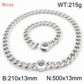 Stainless Steel Skull Charm Cuban Chain Jewelry Set with 210mm Bracelet&500mm Necklace