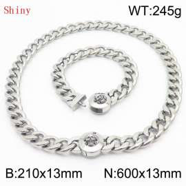 Stainless Steel Skull Charm Cuban Chain Jewelry Set with 210mm Bracelet&600mm Necklace