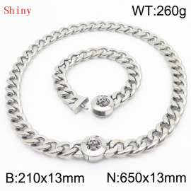 Stainless Steel Skull Charm Cuban Chain Jewelry Set with 210mm Bracelet&650mm Necklace