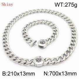 Stainless Steel Skull Charm Cuban Chain Jewelry Set with 210mm Bracelet&700mm Necklace
