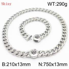 Stainless Steel Skull Charm Cuban Chain Jewelry Set with 210mm Bracelet&750mm Necklace