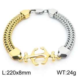 European and American fashion stainless steel double row keel chain splicing ship anchor pendant men's temperament dual color bracelet