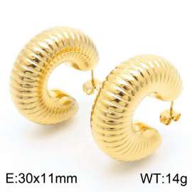 European and American fashionable stainless steel C-shaped threaded women's temperament gold earrings