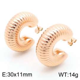 European and American fashionable stainless steel C-shaped threaded women's temperament rose gold earrings
