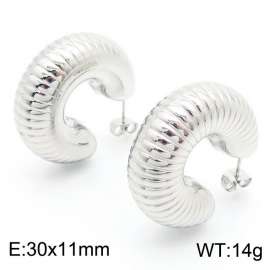 European and American fashionable stainless steel C-shaped threaded women's temperament silver earrings