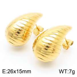 European and American fashion stainless steel chubby droplet shaped threaded women's temperament gold earrings