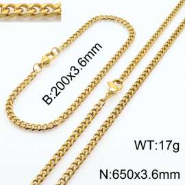 Simple and personalized 200 × 3.6mm&650 ×  3.6mm stainless steel multi face grinding chain charm gold set
