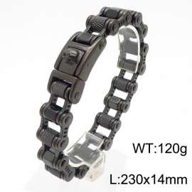 Stainless steel bicycle chain design bracelet electroplated in black with skull for man