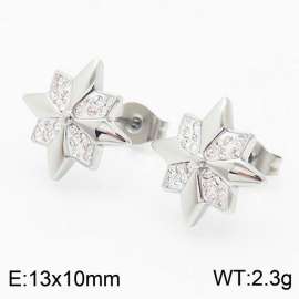Geometric Stud Earring With Cubic Zirconia Women Stainless Steel 304 Silver Color