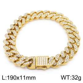 Hip Hop Style Vacuum Electroplated Gold Full Diamond Cuban Chain Titanium Steel Men's Bracelet