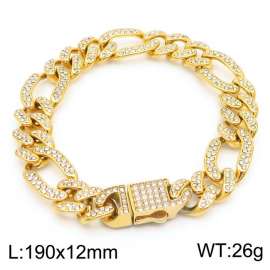 Hip hop style vacuum electroplating 18k three to one full diamond titanium steel men's bracelet